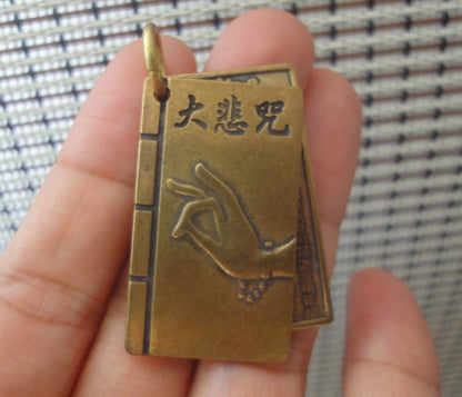 Vintage Brass Great Compassion Mantra Book Pendant
