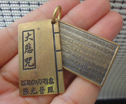 Vintage Brass Great Compassion Mantra Book Pendant