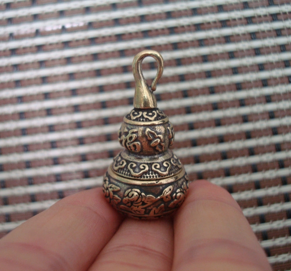 Vintage Hollow Brass Lotus Gourd Pendant Home Ornament Charm for Bags