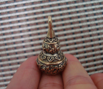 Vintage Hollow Brass Lotus Gourd Pendant Home Ornament Charm for Bags