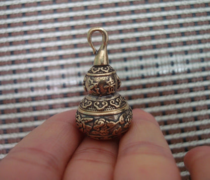 Vintage Hollow Brass Lotus Gourd Pendant Home Ornament Charm for Bags