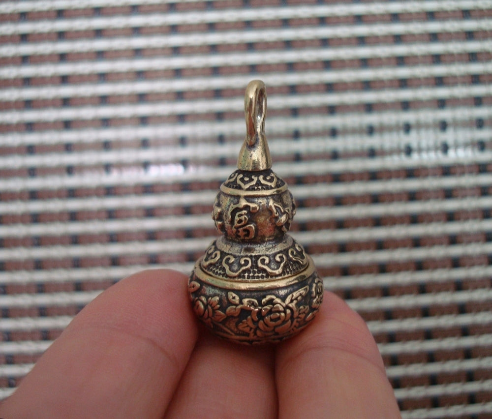 Vintage Hollow Brass Lotus Gourd Pendant Home Ornament Charm for Bags