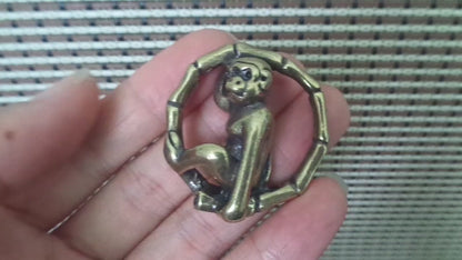 Solid Brass Monkey-in-Ring Pendant Vintage Style Statue Ornament
