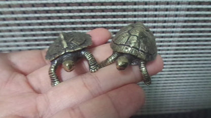 Pair of Vintage Style Solid Brass Longevity and Money Turtles Figurines Statues