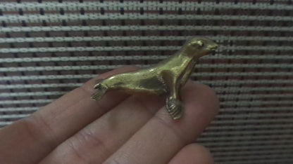 Vintage Style Brass Seal Figurine: Copper Sea Animal Sculpture