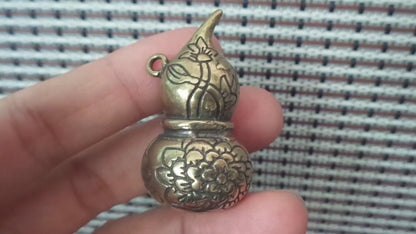 Vintage Brass Lotus Gourd Charm Pendant for Home and Bags Ornaments