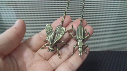 Pair of Solid Brass Bee and Cricket Hairpins Vintage Style Statues Tea Needles