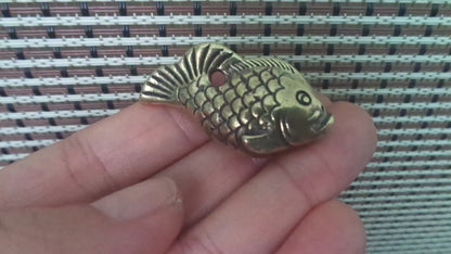 Solid Brass Koi Fish Charm Pendant Vintage Style Statue Ornament