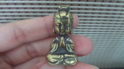 Solid Brass Small GuanYin Buddha Figurine Vintage Statue for Home Decor
