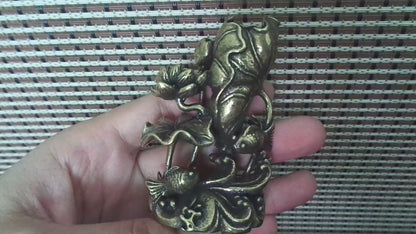 Solid Brass Fish and Lotus Flower Leaf Statue for Home Garden Decor