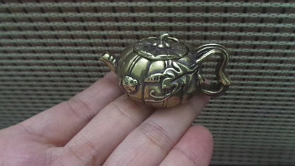 Solid Brass Fish Figurine Pumpkin Teapot Vintage Style